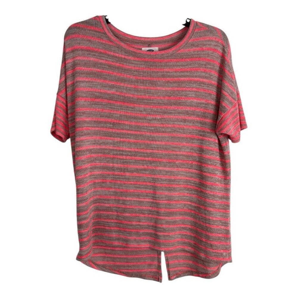 Old Navy Womens Shirt Adult Size XXL (16) Stripes Pink Brown Short Sleeve